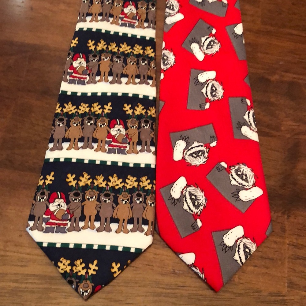 Christmas neckties and red suspenders